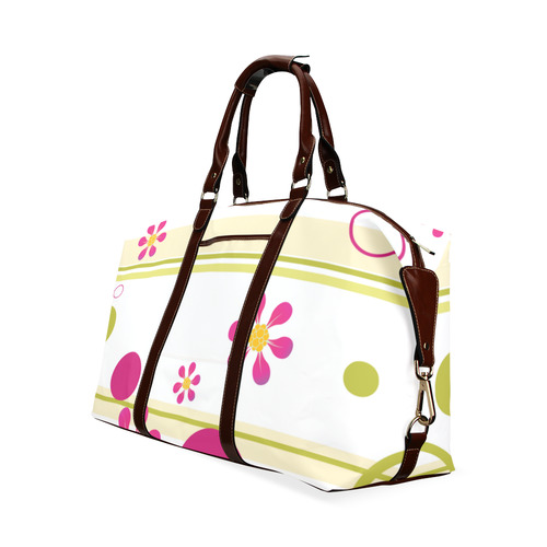 Flowers Circles Pink Green Stripes Classic Travel Bag (Model 1643) Remake