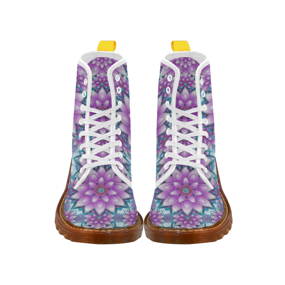 Lotus Flower Pattern - Purple and turquoise Martin Boots For Men Model 1203H
