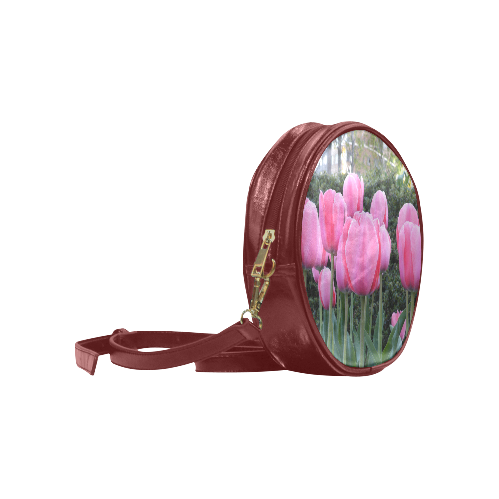 Pink Tulips Round Sling Bag (Model 1647)