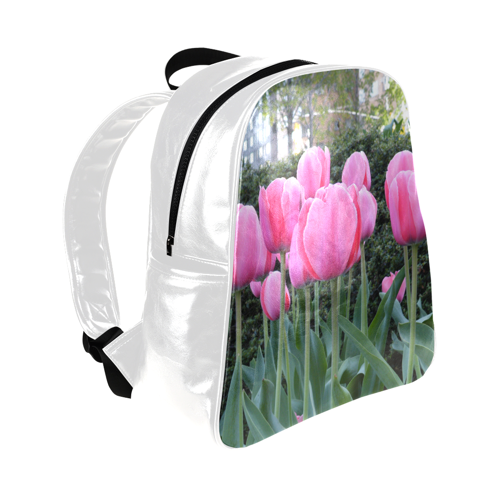 Pink Tulips Multi-Pockets Backpack (Model 1636)