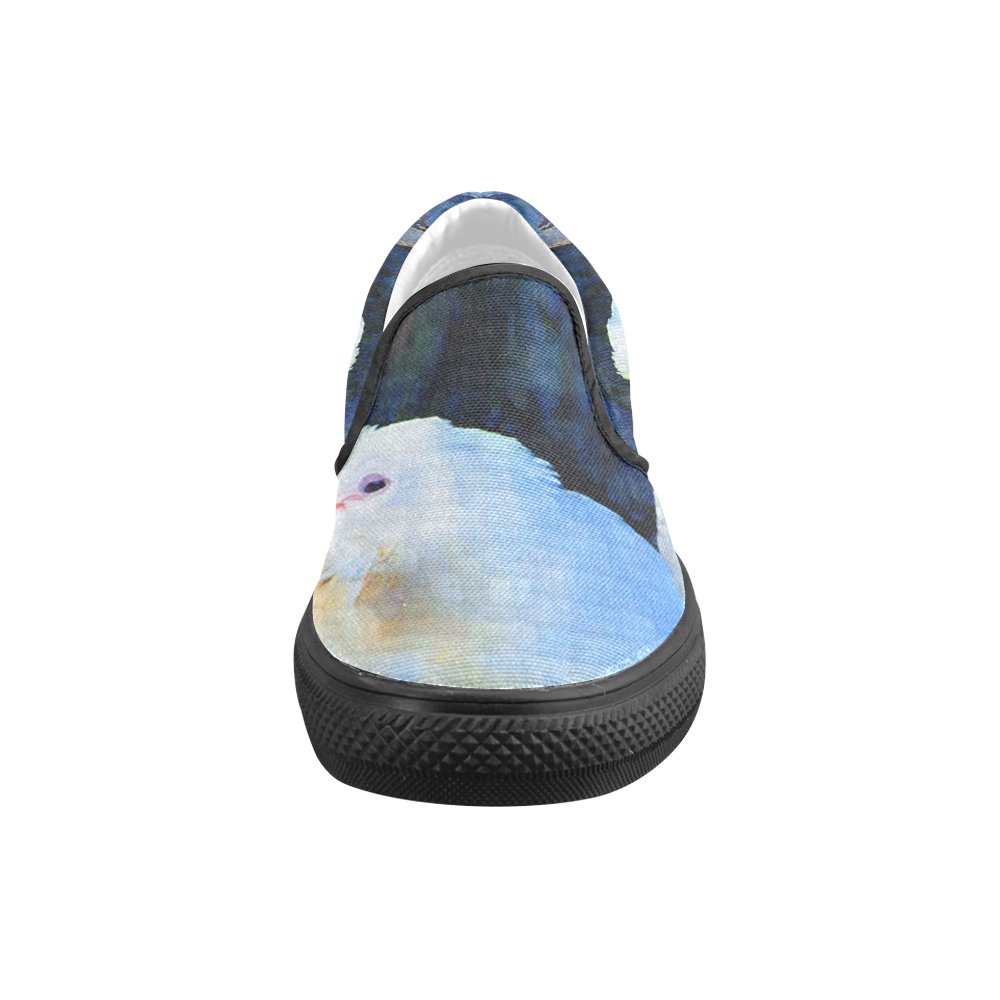 White Bird on Branch Slip-on Canvas Shoes for Men/Large Size (Model 019)