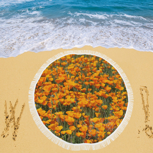 Sea of poppies by Martina Webster Circular Beach Shawl 59"x 59"