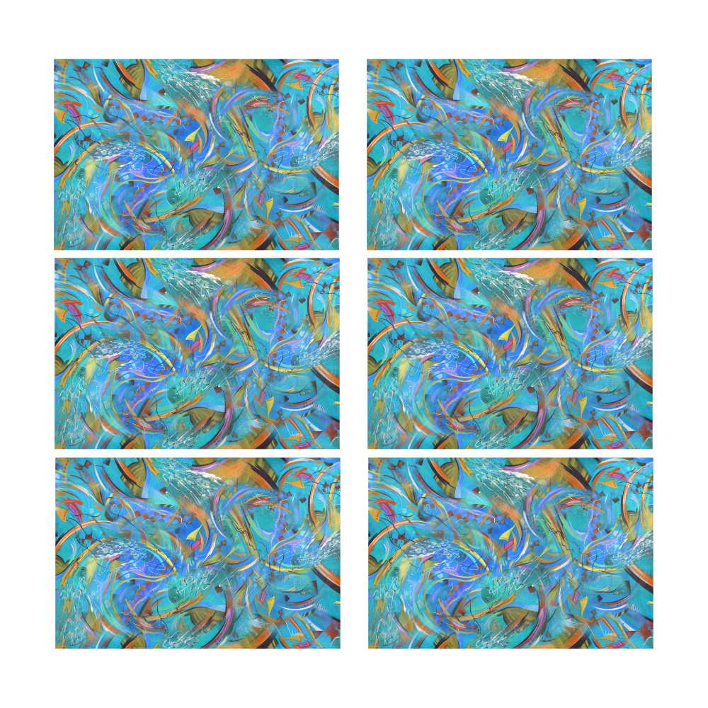 Blue Abstract Art Print Playful Placemat Set Placemat 12’’ x 18’’ (Set of 6)