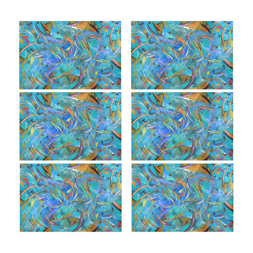 Blue Abstract Art Print Playful Placemat Set Placemat 12’’ x 18’’ (Set of 6)