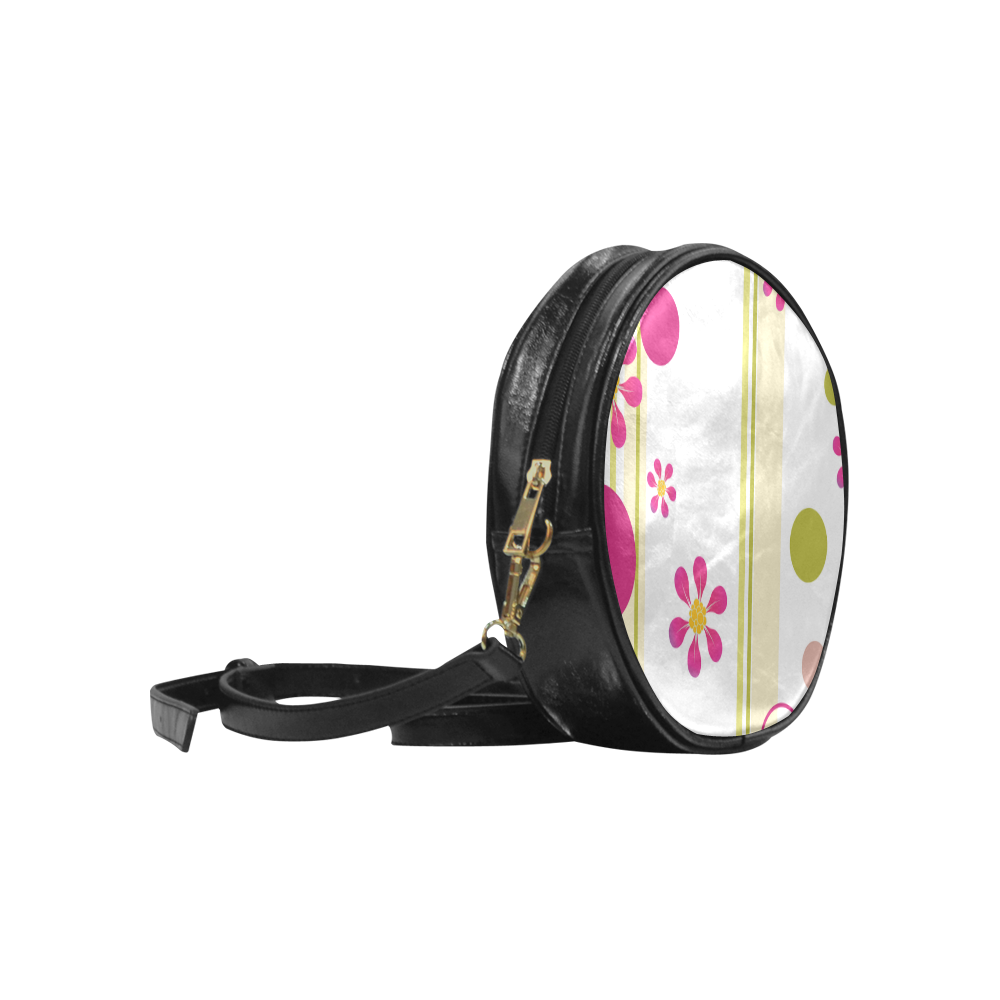 Flowers n Dots Pink n Green Round Sling Bag (Model 1647)