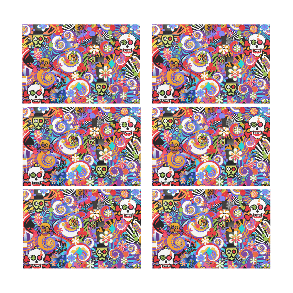 Sugar Skull Pop Art Colorful Print Placemat Set Placemat 12’’ x 18’’ (Set of 6)
