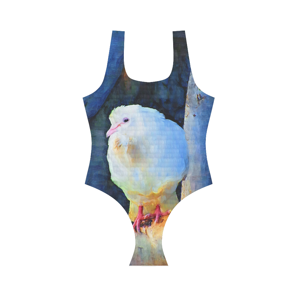 White Bird on Branch Vest One Piece Swimsuit (Model S04)