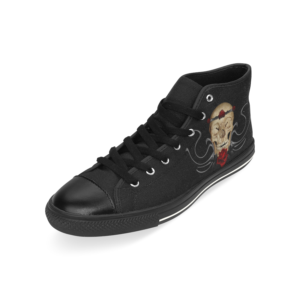 Queen Of Roses Gothic Skull High Top Canvas Women's Shoes/Large Size (Model 017)