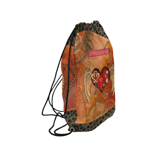 Steampunk, wonderful heart with wings Small Drawstring Bag Model 1604 (Twin Sides) 11"(W) * 17.7"(H)