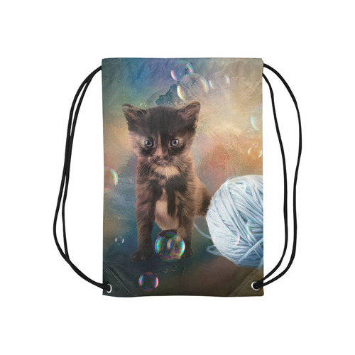 Playful cute black kitten Small Drawstring Bag Model 1604 (Twin Sides) 11"(W) * 17.7"(H)