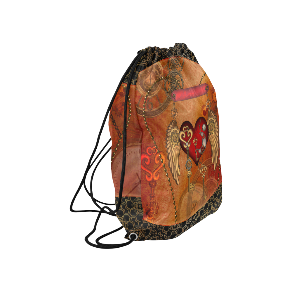 Steampunk, wonderful heart with wings Large Drawstring Bag Model 1604 (Twin Sides)  16.5"(W) * 19.3"(H)