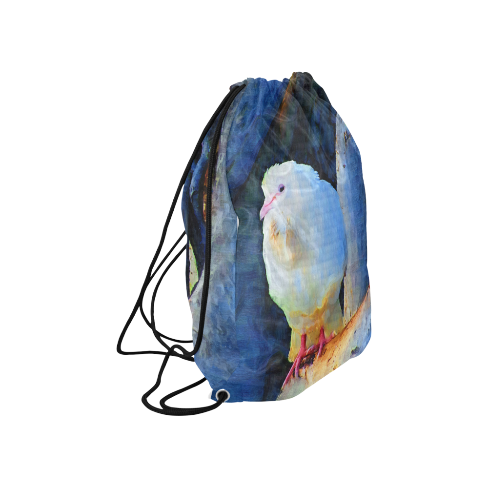 White Bird on Branch Large Drawstring Bag Model 1604 (Twin Sides)  16.5"(W) * 19.3"(H)