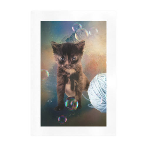Playful cute black kitten Art Print 19‘’x28‘’