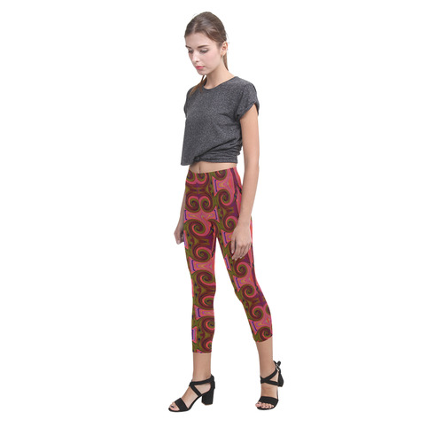 Swirls Pink Pattern Capri Legging (Model L02)