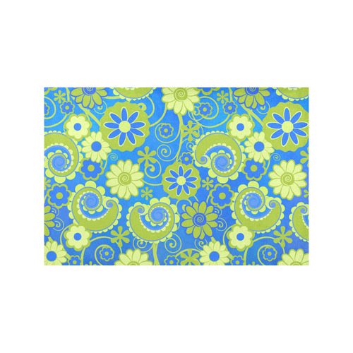 Blue Lime Fun Flowers Print Placemat Set Placemat 12’’ x 18’’ (Set of 6)