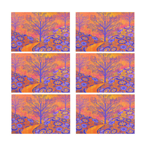 Sunset Park Trees Colorful Art Print Placemats Set Placemat 12’’ x 18’’ (Set of 6)