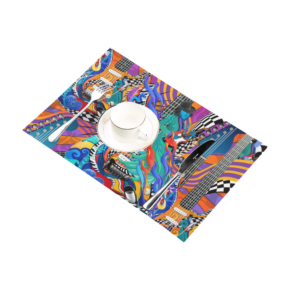 Colorful Electric Guitar Music Art Print Placemat Set Placemat 12’’ x 18’’ (Set of 6)