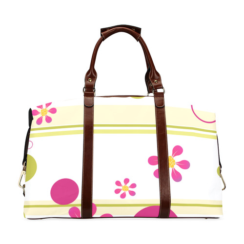 Flowers Circles Pink Green Stripes Classic Travel Bag (Model 1643) Remake