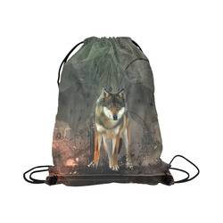 Amazing wolf in the night Large Drawstring Bag Model 1604 (Twin Sides)  16.5"(W) * 19.3"(H)