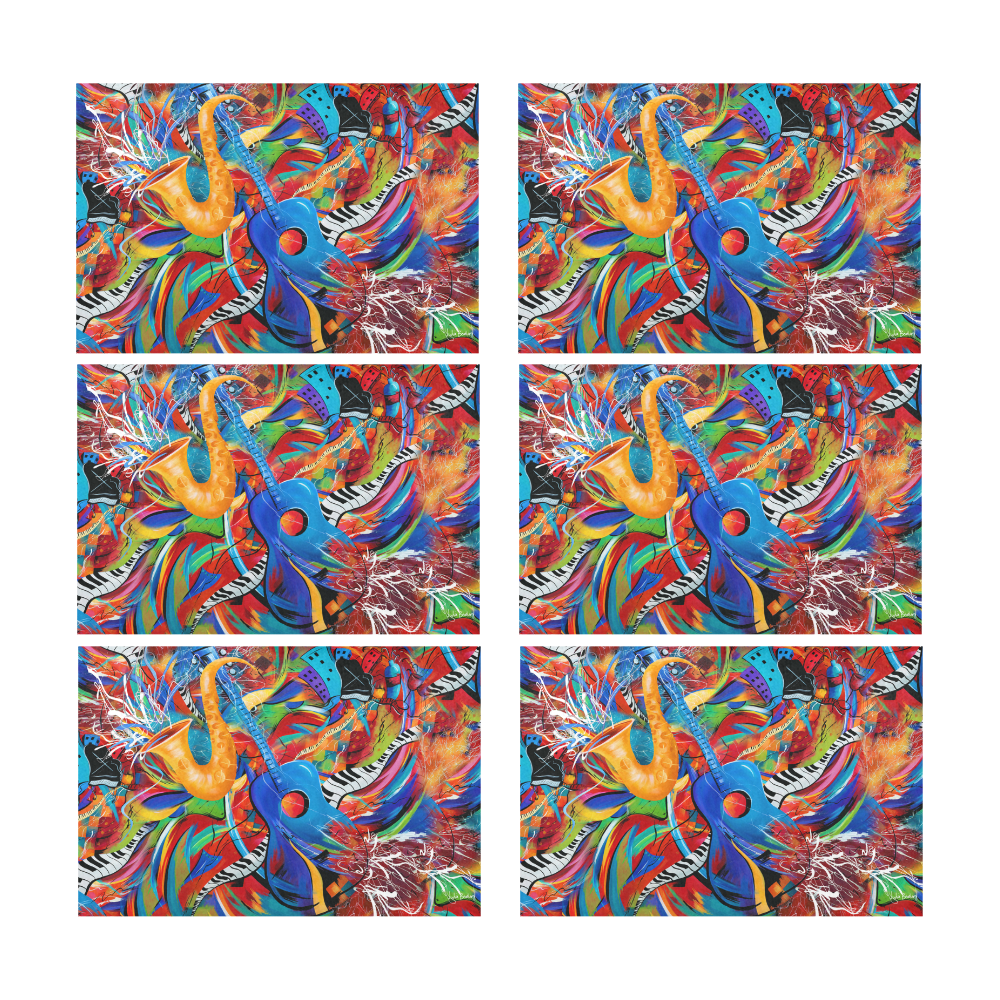 Colorful Guitar Music Sax Art Placemat Set Placemat 12’’ x 18’’ (Set of 6)
