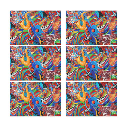 Colorful Guitar Music Sax Art Placemat Set Placemat 12’’ x 18’’ (Set of 6)