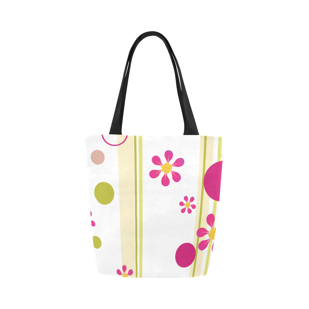 Flowers n Dots Pink n Green Canvas Tote Bag (Model 1657)