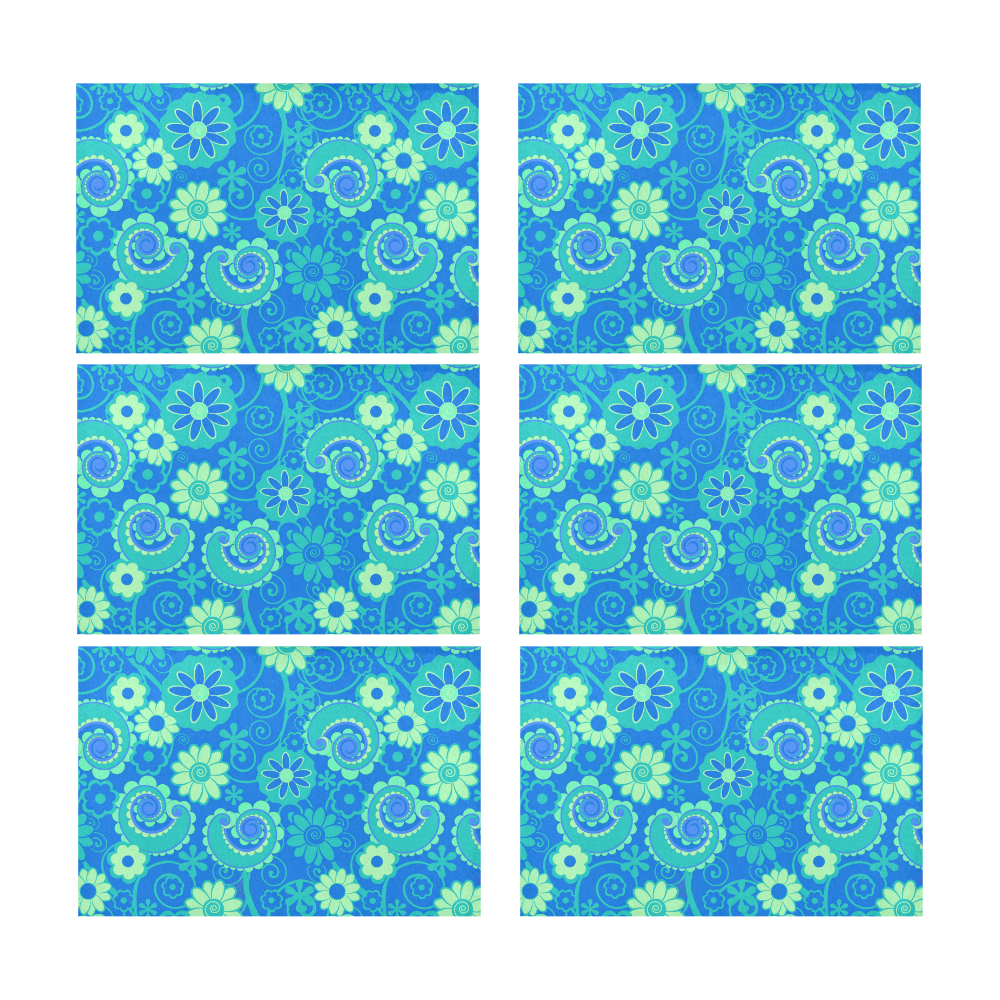 Blue Green Fun Spring Flowers Print Placemats Placemat 12’’ x 18’’ (Set of 6)