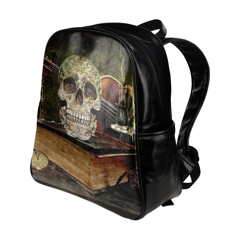 Funny Skull and Book Multi-Pockets Backpack (Model 1636)