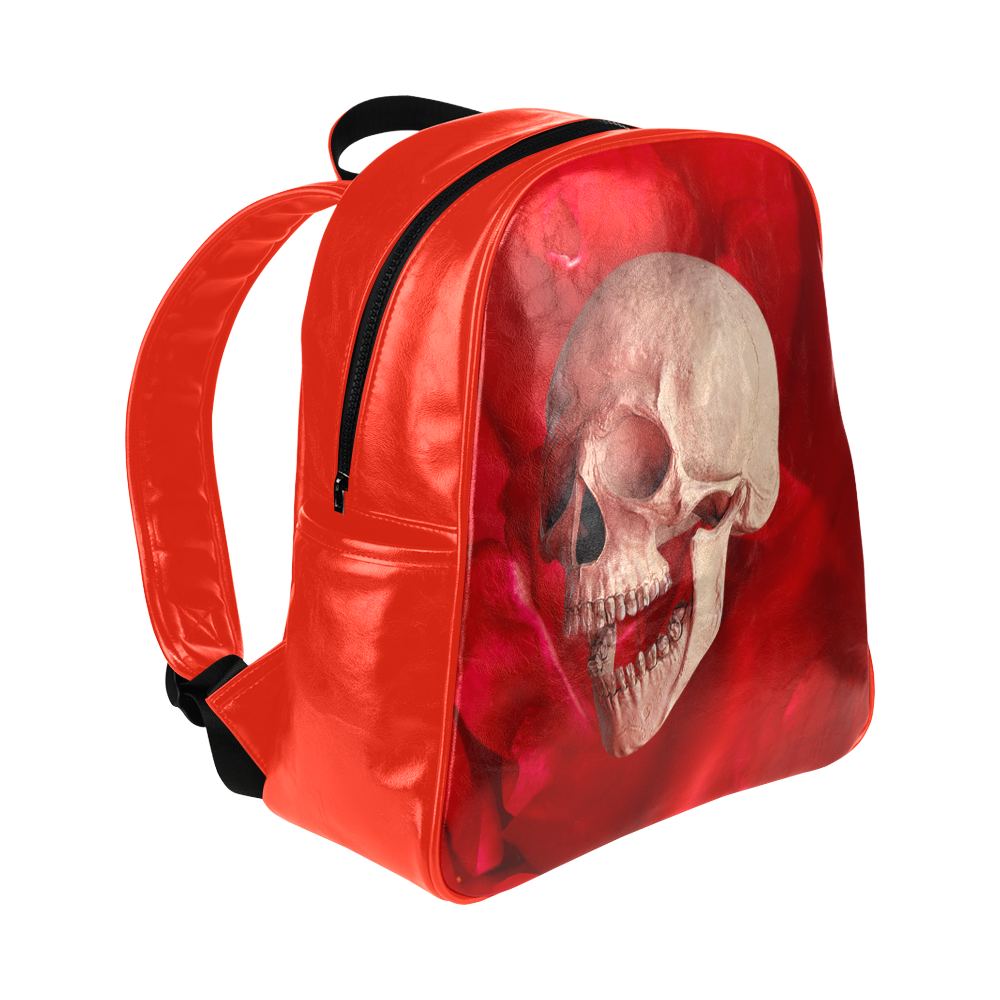 Funny Skull and Red Rose Multi-Pockets Backpack (Model 1636)