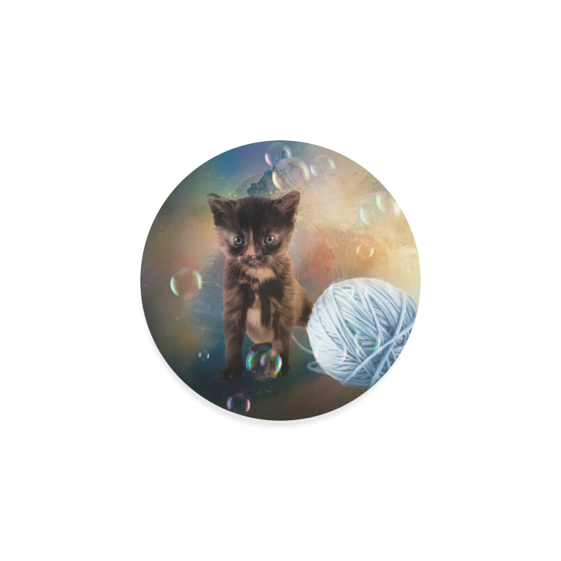 Playful cute black kitten Round Coaster