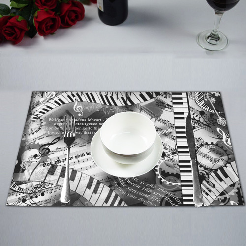 Piano Music Mozart Quote Print Placemat Set Placemat 12’’ x 18’’ (Set of 6)