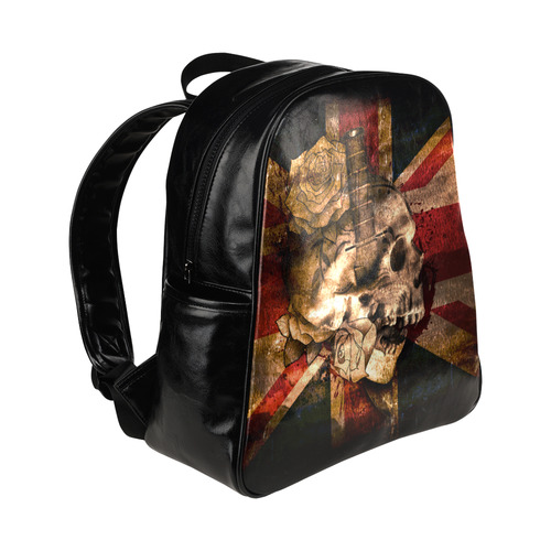Grunge Skull and British Flag Multi-Pockets Backpack (Model 1636)