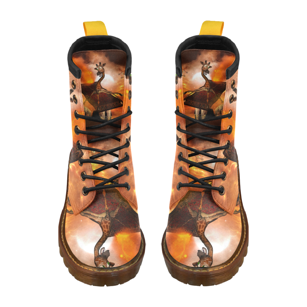 Flying giraffe on a rug High Grade PU Leather Martin Boots For Women Model 402H