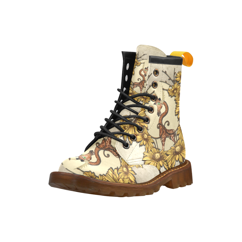Sweet, cute giraffe with flowers High Grade PU Leather Martin Boots For Women Model 402H