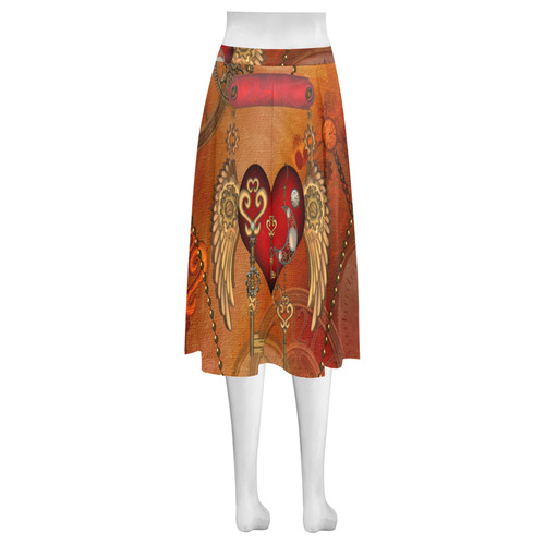 Steampunk, wonderful heart with wings Mnemosyne Women's Crepe Skirt (Model D16)