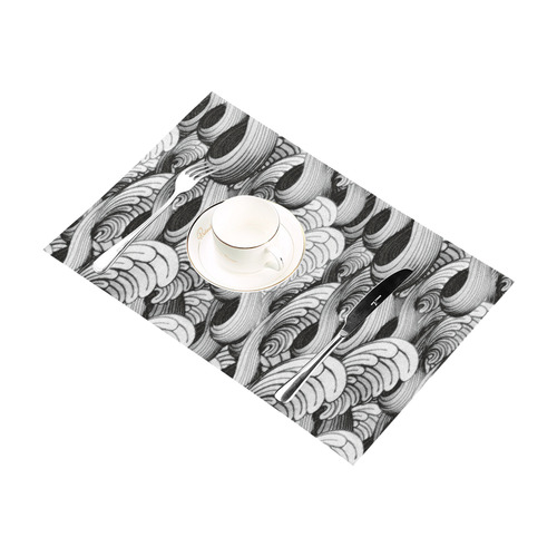 waves black white 3000x3000 Placemat 12’’ x 18’’ (Six Pieces)