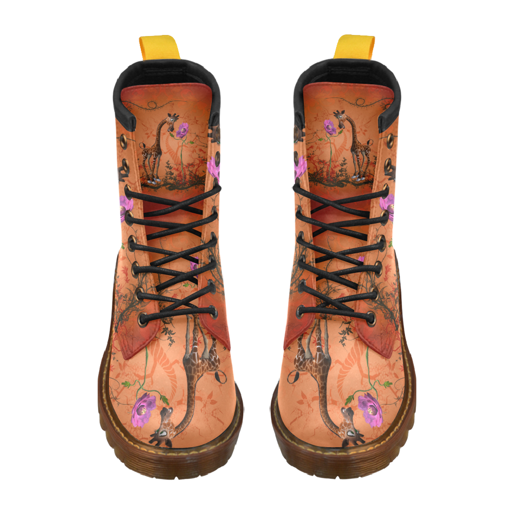 Funny giraffe speak with a flower High Grade PU Leather Martin Boots For Women Model 402H