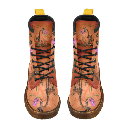 Funny giraffe speak with a flower High Grade PU Leather Martin Boots For Women Model 402H
