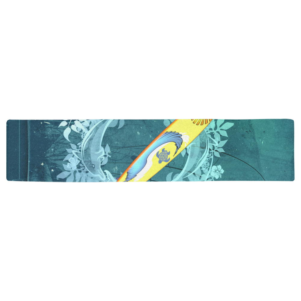 Sport, surfboard with dolphin Table Runner 16x72 inch