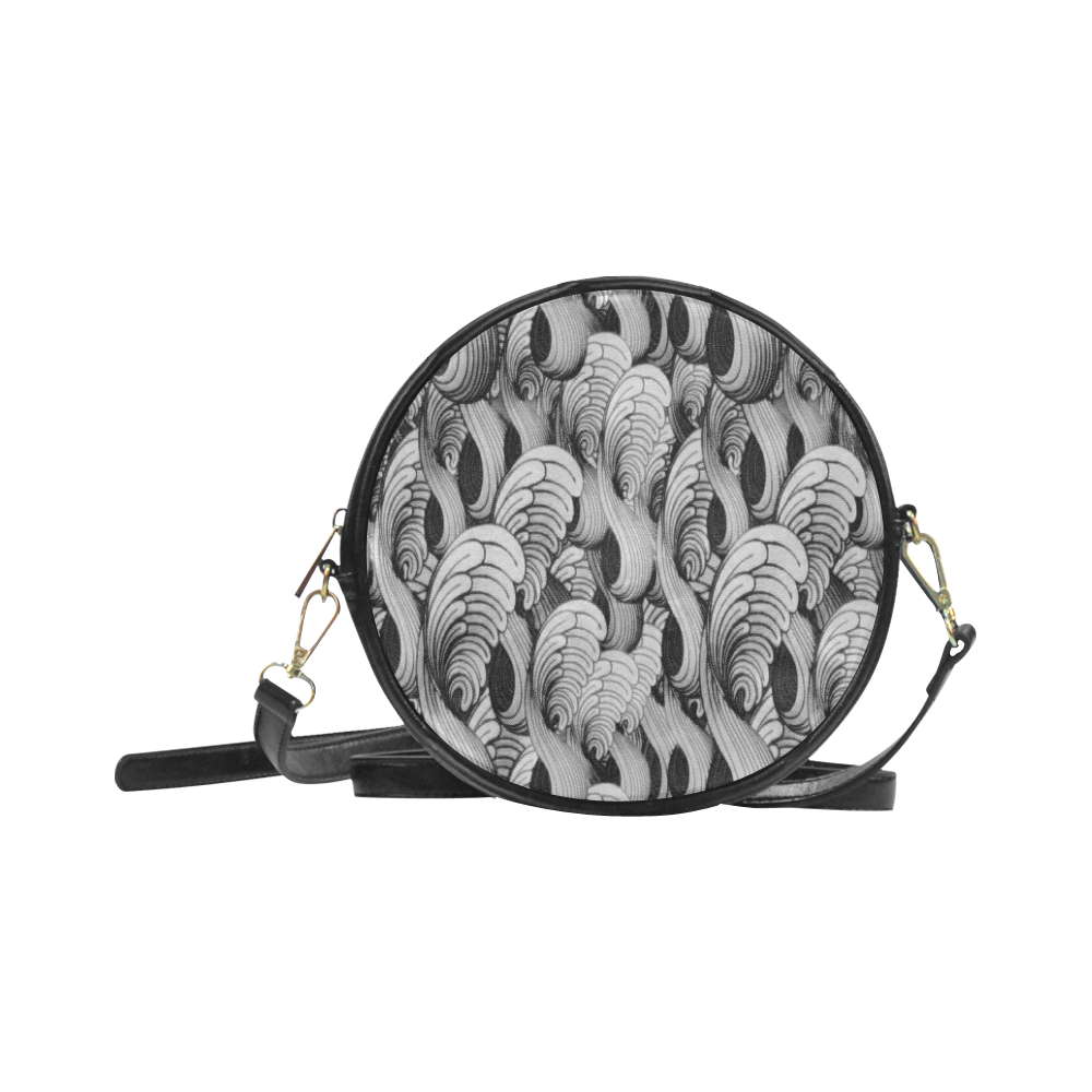 waves black white 3000x3000 Round Sling Bag (Model 1647)