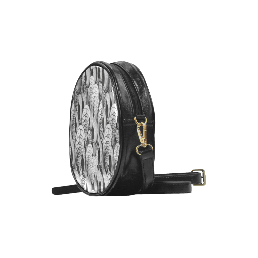 waves black white 3000x3000 Round Sling Bag (Model 1647)