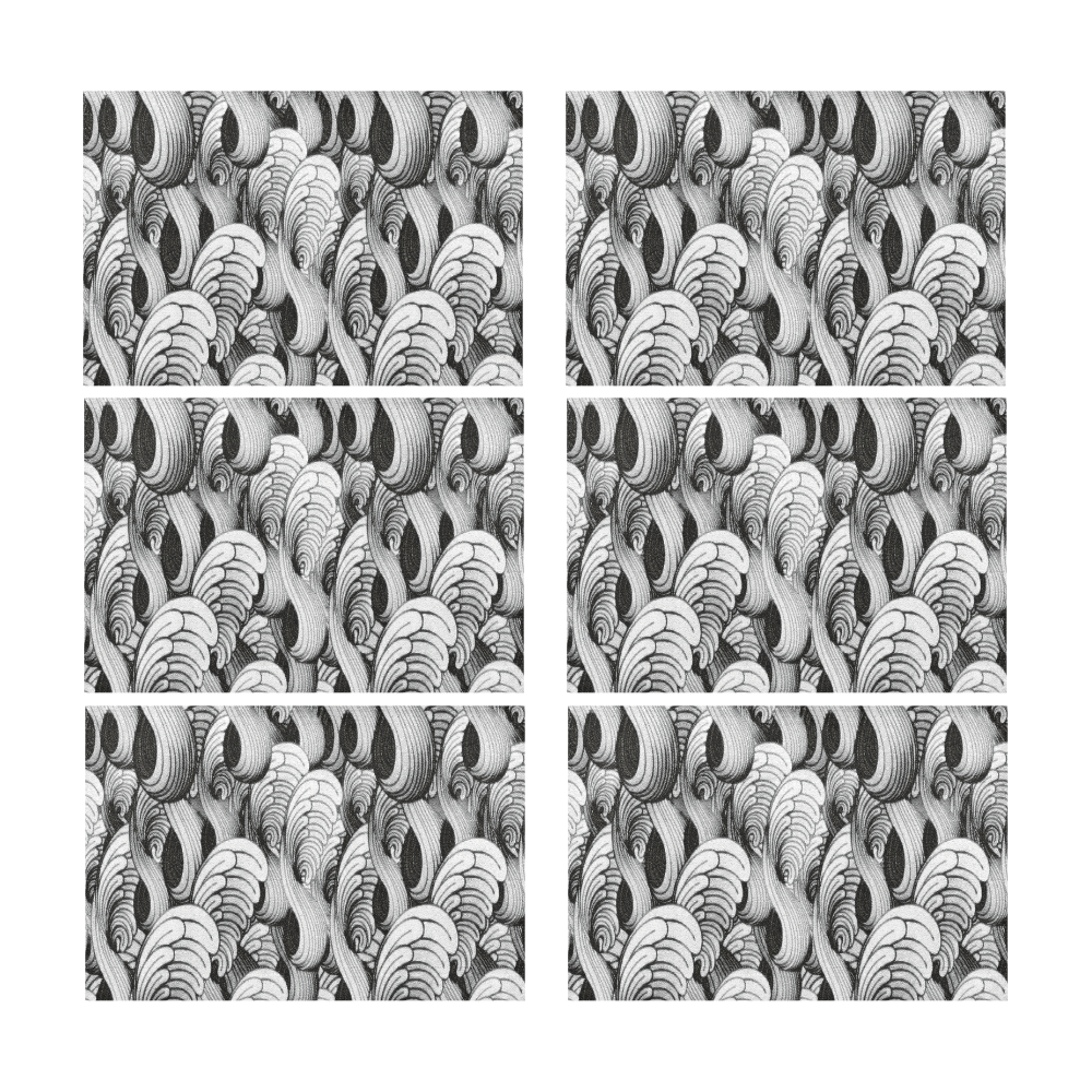 waves black white 3000x3000 Placemat 12’’ x 18’’ (Six Pieces)