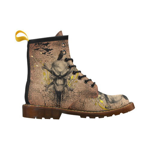 The scary skull with crow High Grade PU Leather Martin Boots For Women Model 402H