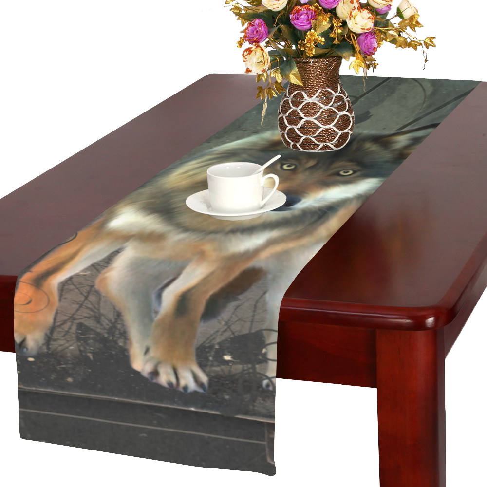 Amazing wolf in the night Table Runner 16x72 inch