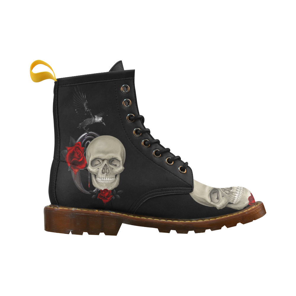 Gothic Skull With Raven And Roses High Grade PU Leather Martin Boots For Women Model 402H