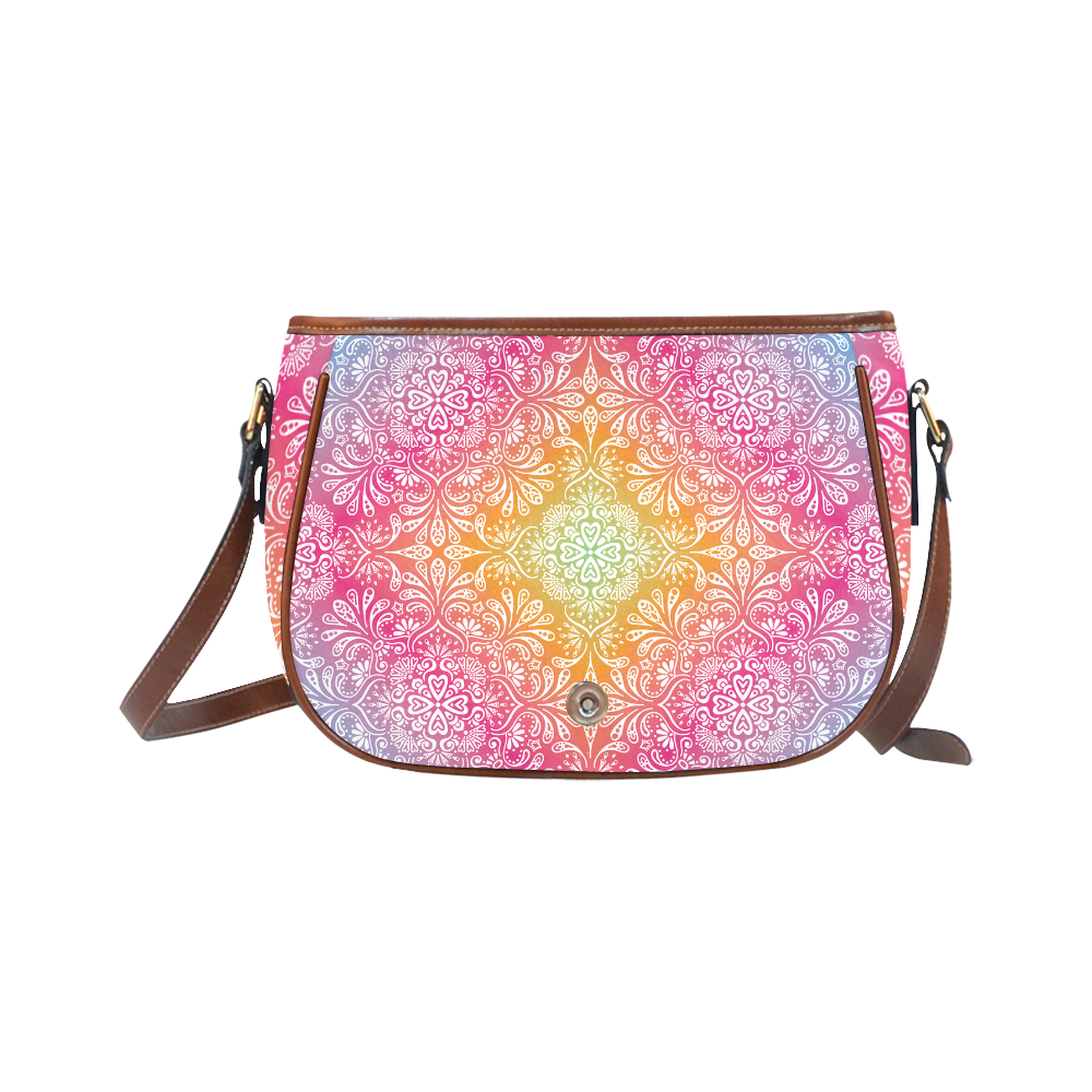 Rainbow Flowers Mandala I Saddle Bag/Large (Model 1649)