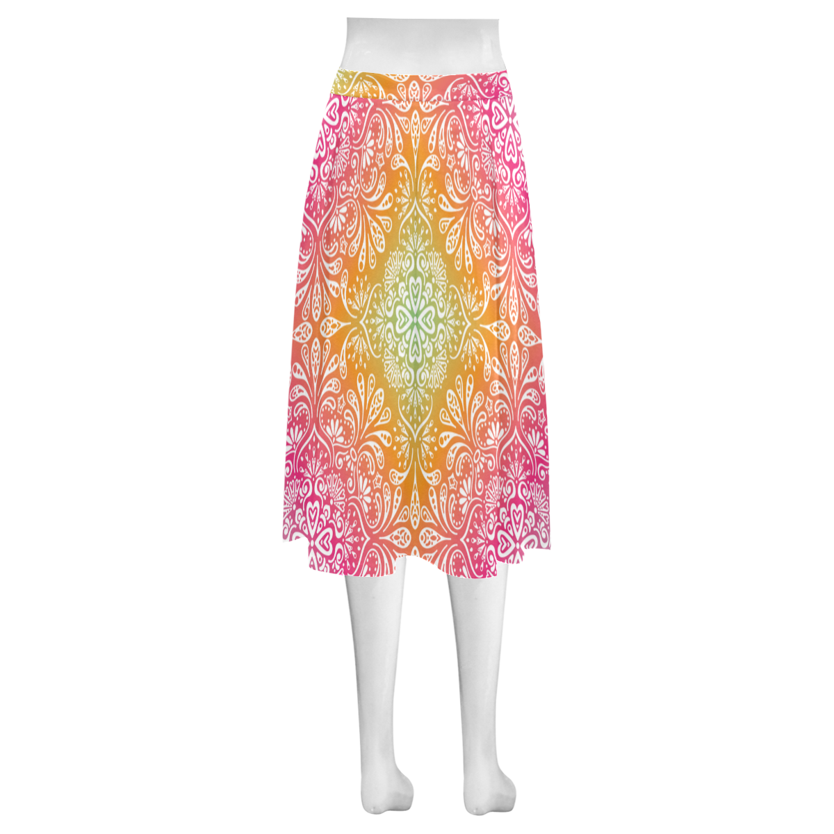 Rainbow Flowers Mandala I Mnemosyne Women's Crepe Skirt (Model D16)