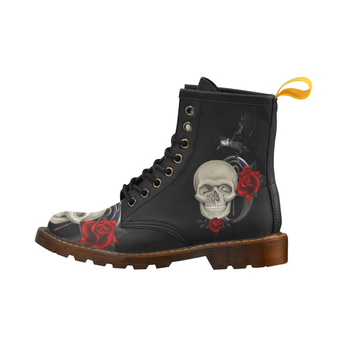 Gothic Skull With Raven And Roses High Grade PU Leather Martin Boots For Women Model 402H