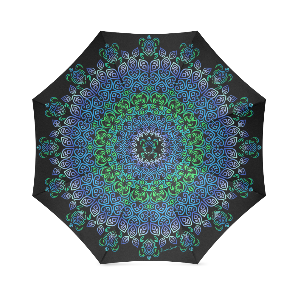 Tribal Turtle Mandala on Black Foldable Umbrella (Model U01)