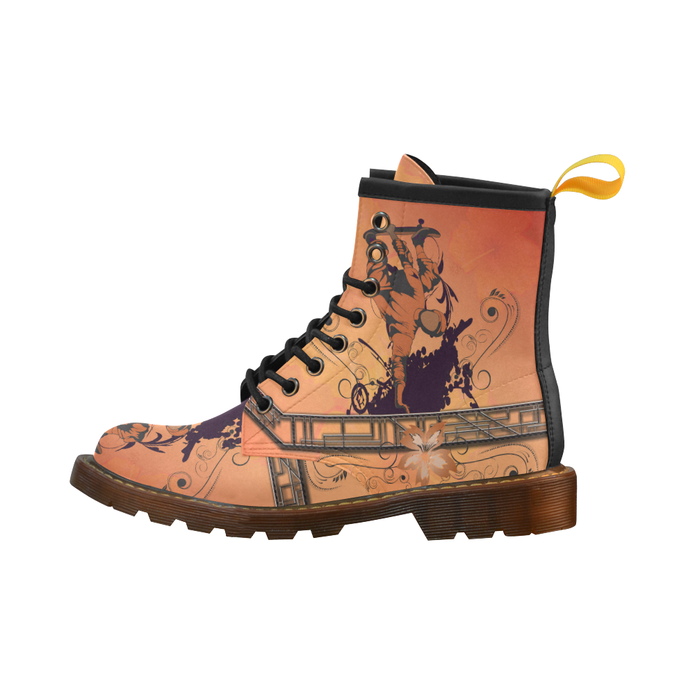 Skadeboarder with floral elements High Grade PU Leather Martin Boots For Men Model 402H
